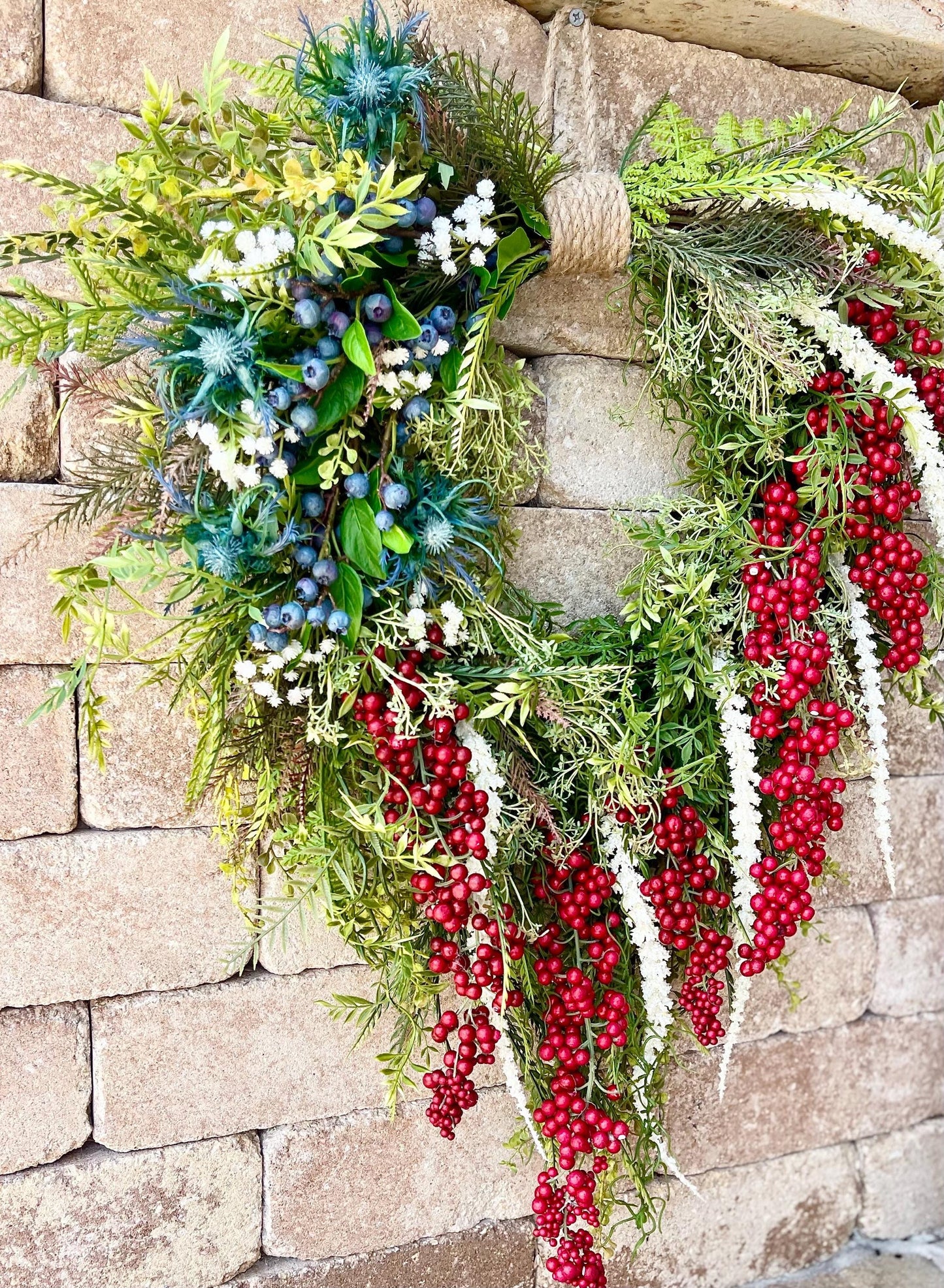 Patriotic Americana Wreath: Rustic Red, White, and Blue Fourth of July Decoration