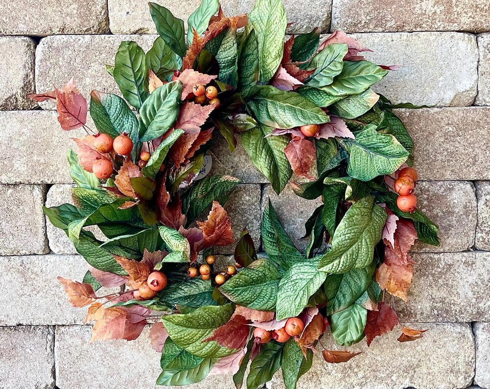 Fall Front Door Wreath with Orange Berries, Farmhouse Outdoor Decor