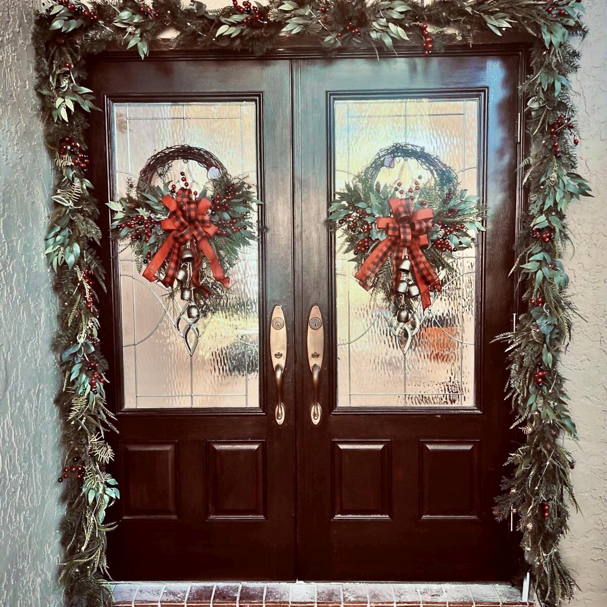 Red Berry Christmas Wreath, Buffalo Check Bow, Farmhouse Winter Decor