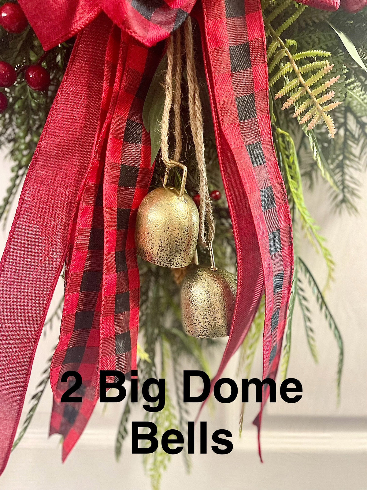 Red Berry Christmas Wreath, Buffalo Check Bow, Farmhouse Winter Decor