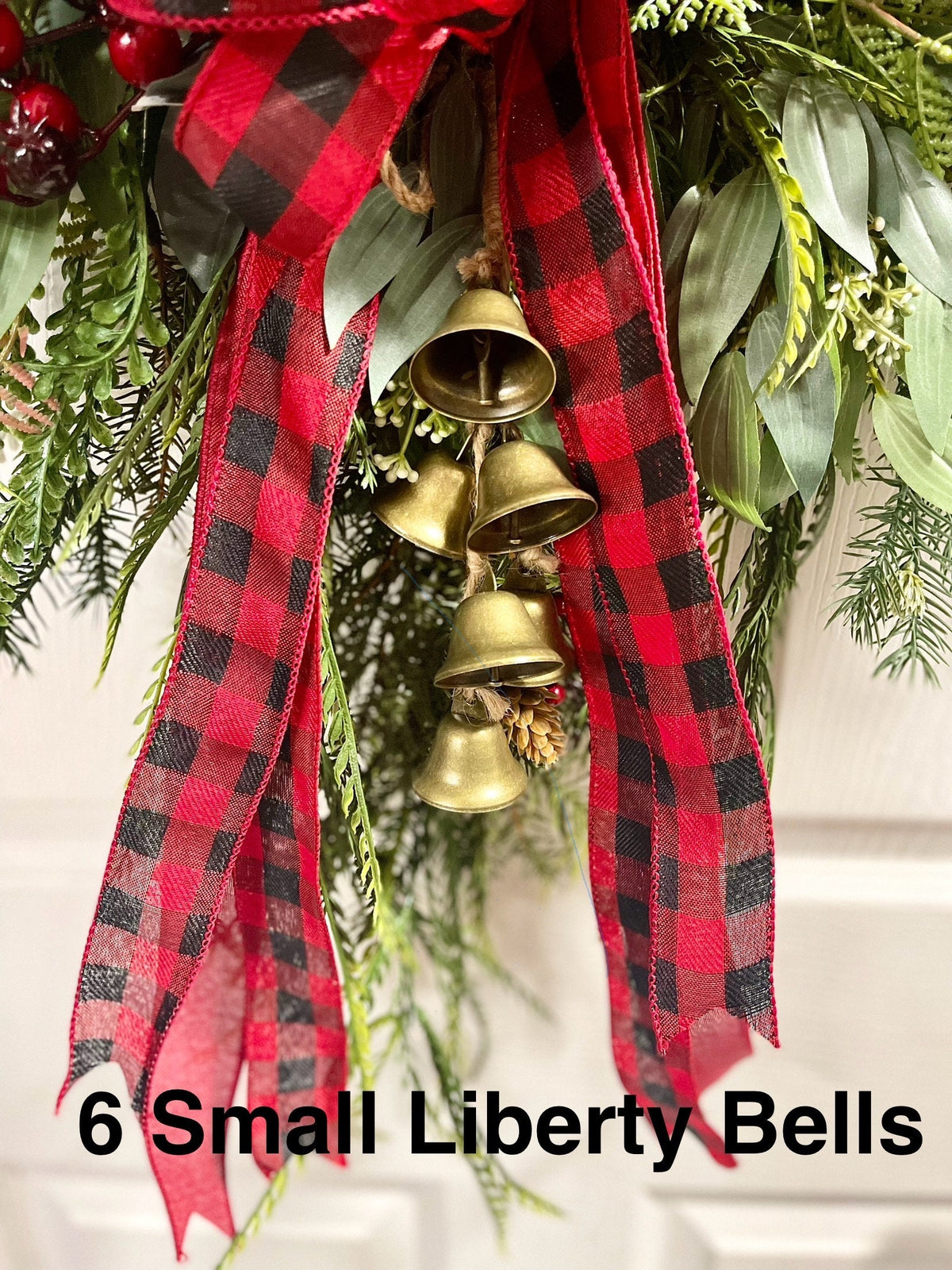 Red Berry Christmas Wreath, Buffalo Check Bow, Farmhouse Winter Decor