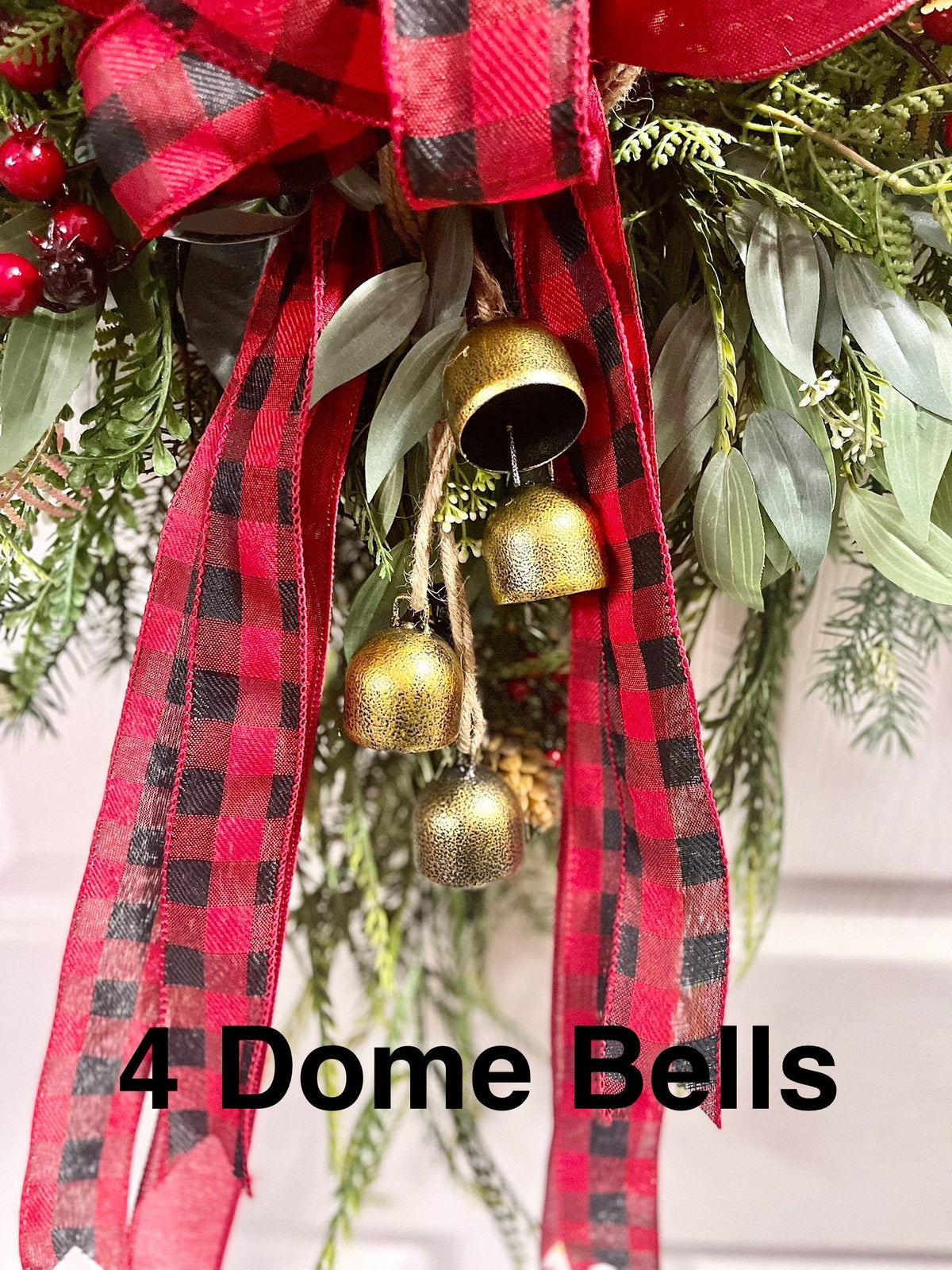 Red Berry Christmas Wreath, Buffalo Check Bow, Farmhouse Winter Decor